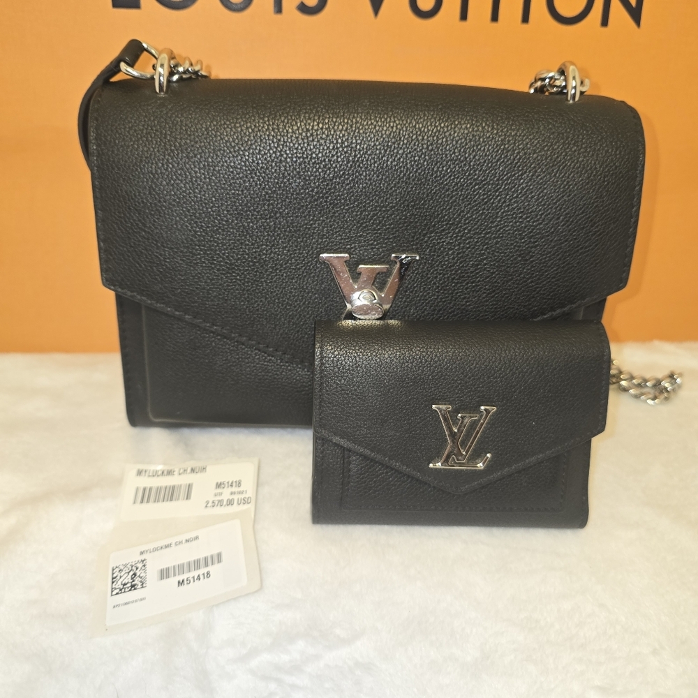 Louis Vuitton Black Crossbody Bag w/ Matching Wallet.